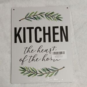 Farmhouse Kitchen Sign - White with Green Leaf Accents